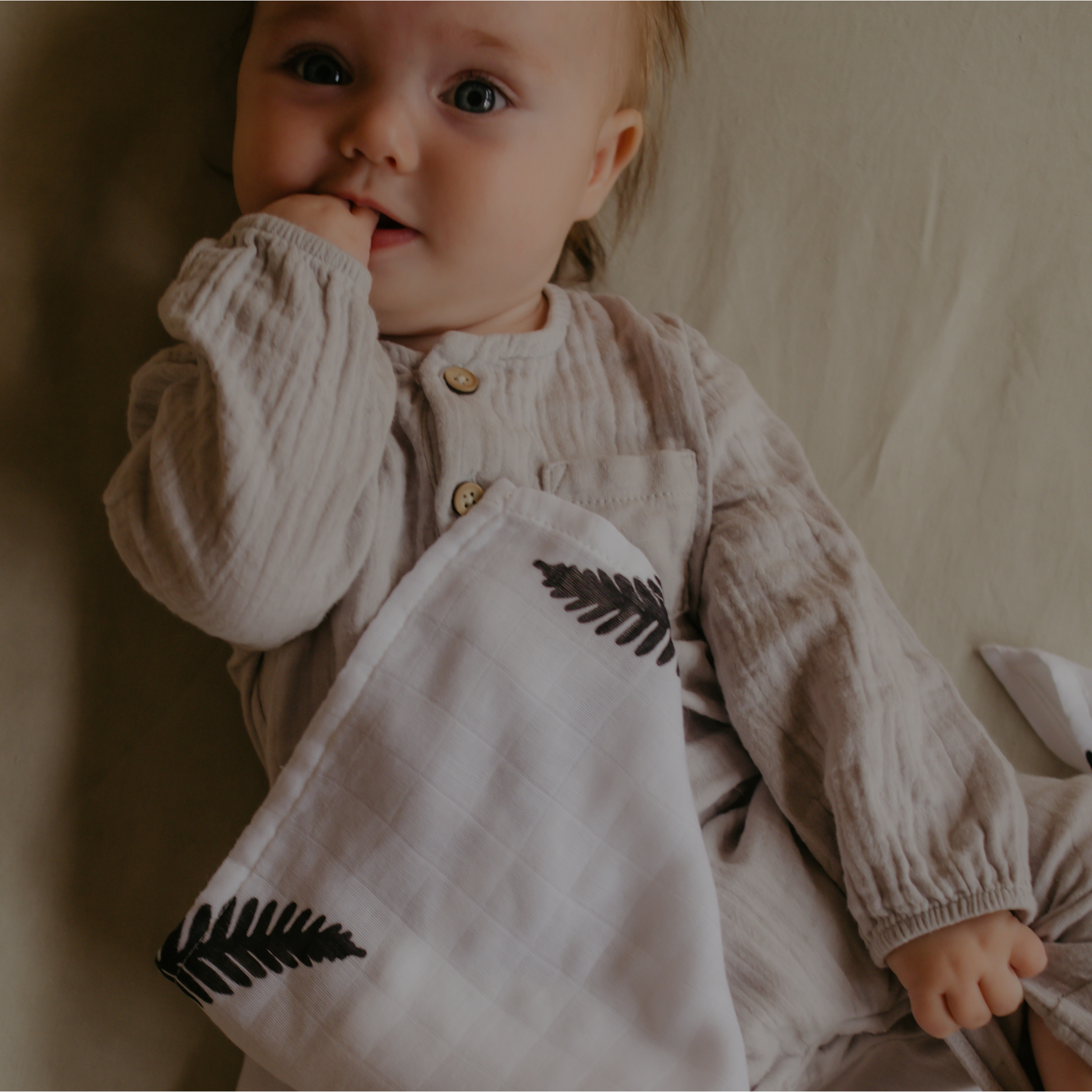 Fern Print Baby Muslin Swaddle (120x120cm) by Sustainabub, organic cotton, vetted by KIDDYKIND