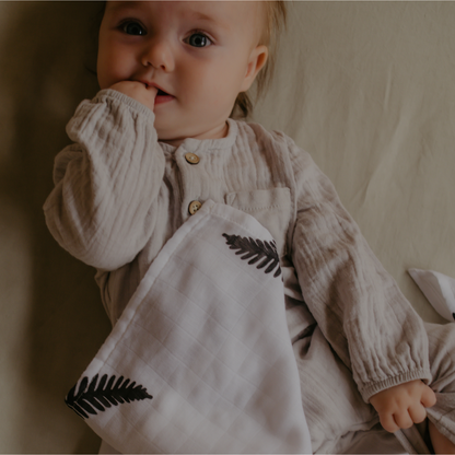Fern Print Baby Muslin Swaddle (120x120cm) by Sustainabub, organic cotton, vetted by KIDDYKIND