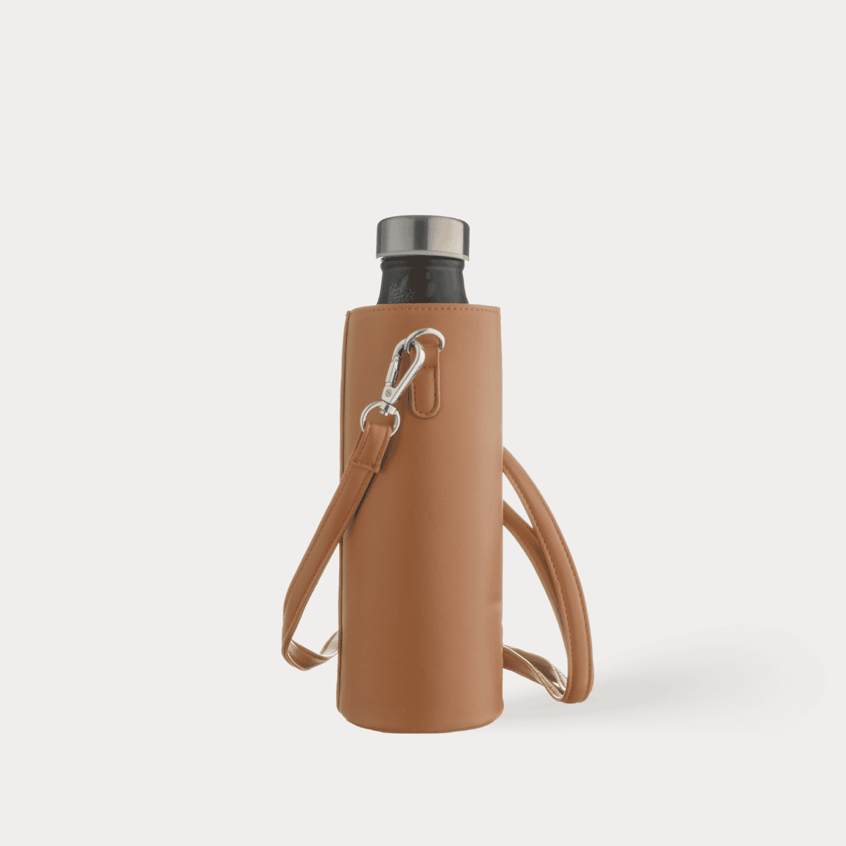 Faux Real! Vegan leather bottle carrier tan | stainless steel plastic-free kids UK — KIDDYKIND