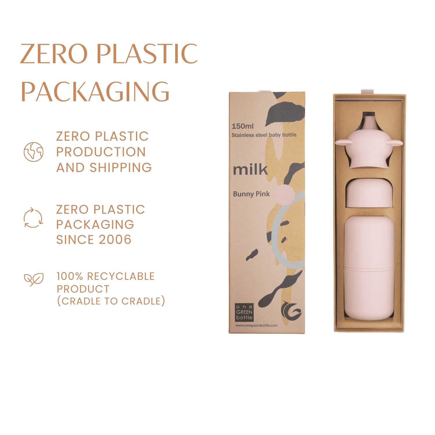 150ml Bunny Pink stainless steel baby to toddler adaptive bottle bpa free | BPA-free plastic-free kids bottle UK