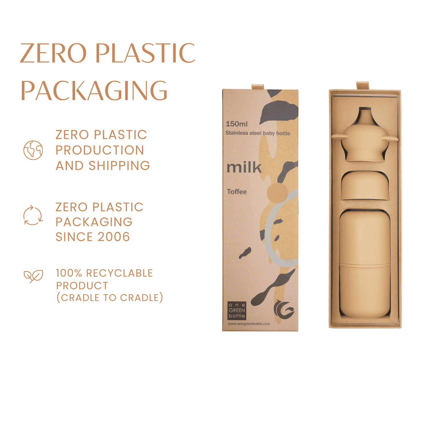 150ml Toffee stainless steel baby to toddler adaptive bottle BPA BPS free | BPA-free plastic-free kids bottle UK