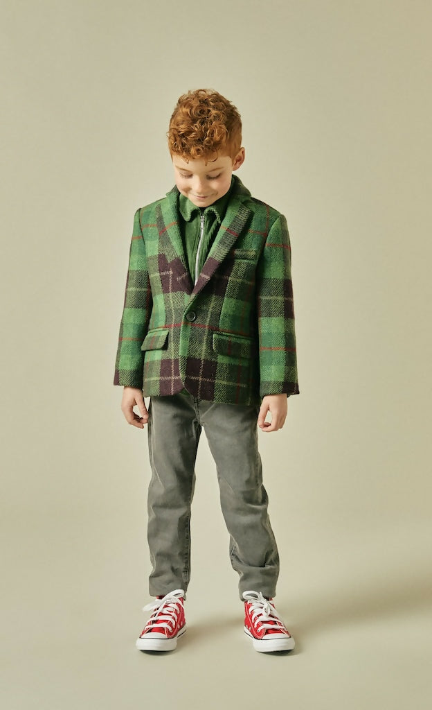 Dynamic Dinosaur Tweed Blazer in Green two