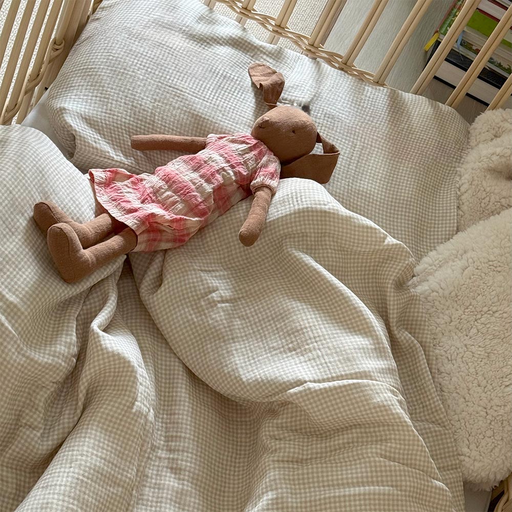 Organic Muslin Cot Bedding  Set - Mocha Gingham