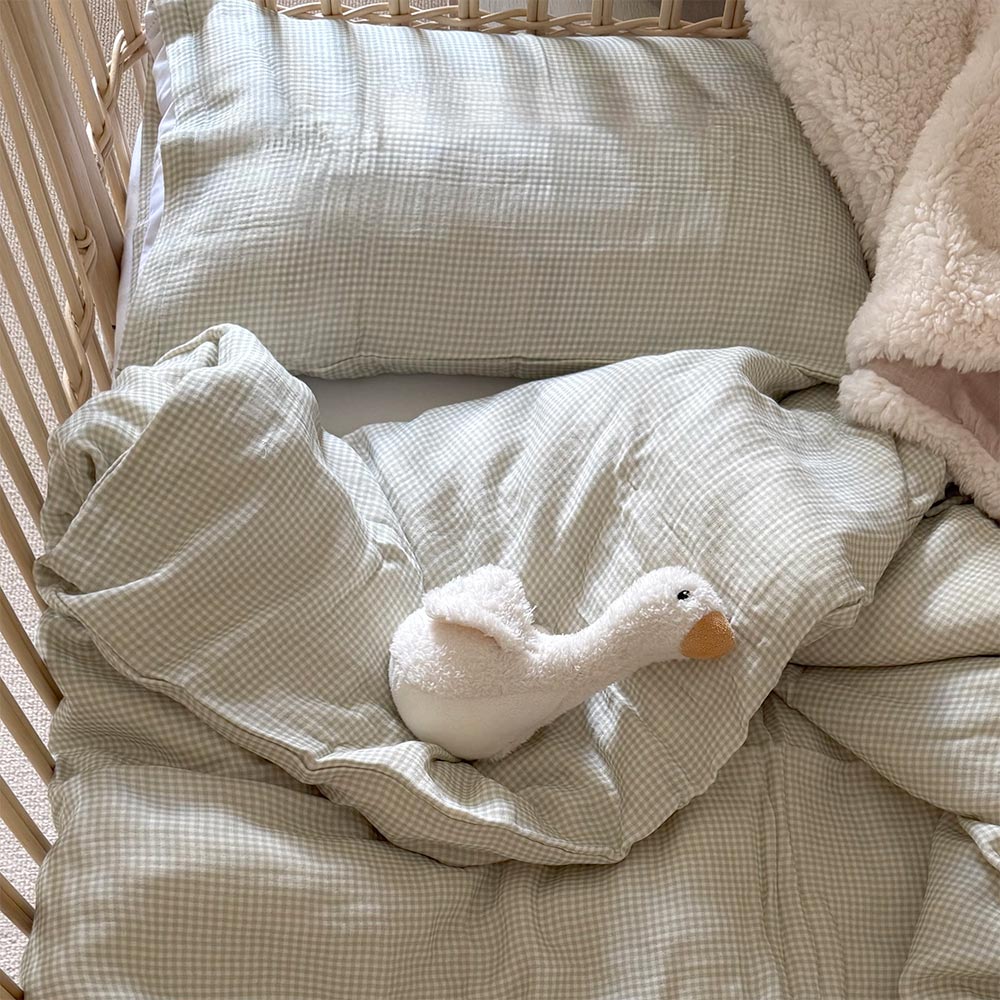 Organic Muslin Cot Bedding  Set - Sage Gingham