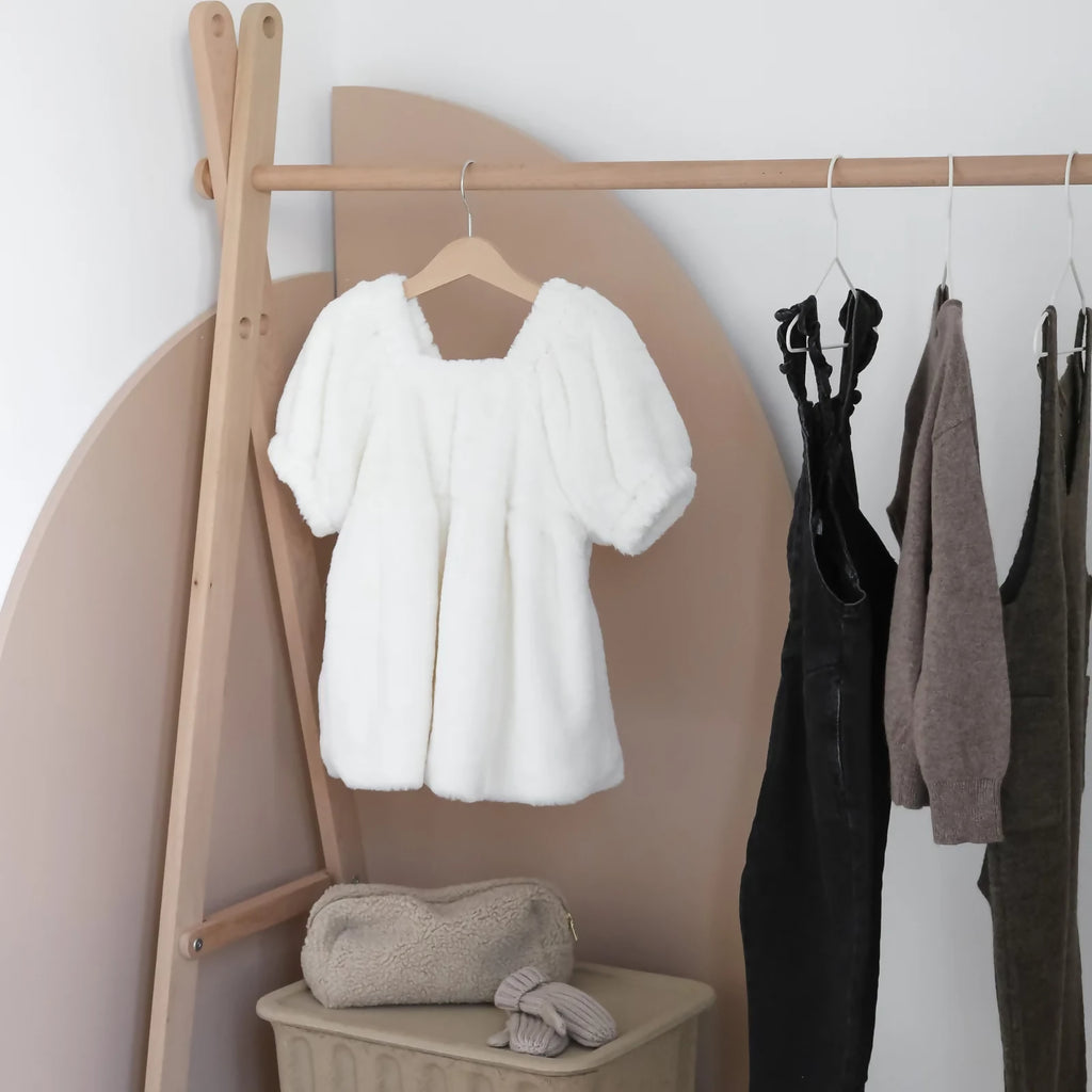 kids wooden adjustable clothing rail by curve lab montessori inspired
