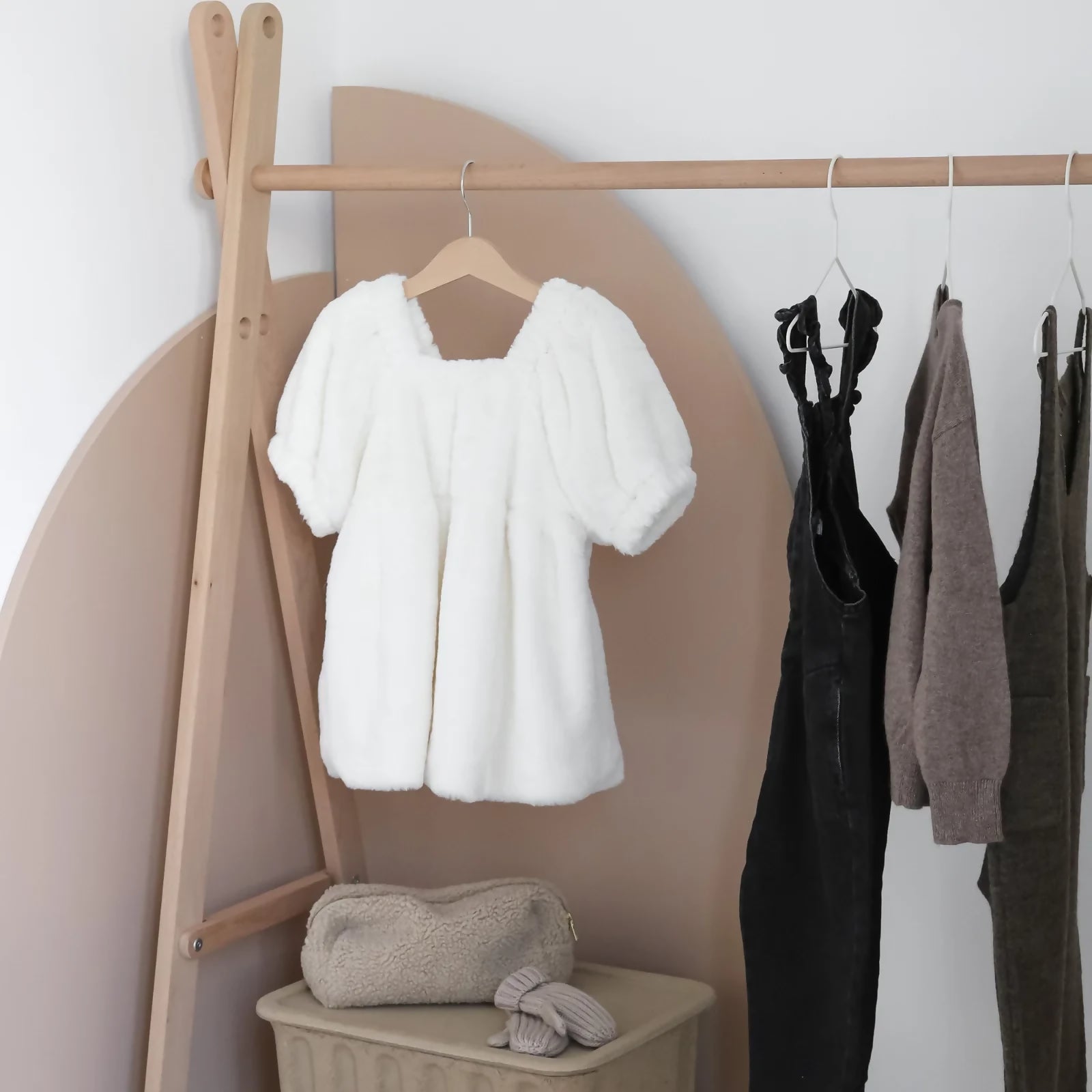 kids wooden adjustable clothing rail by curve lab montessori inspired