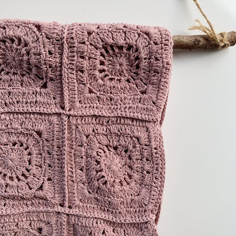 Award-winning organic cotton crochet Elsie baby blanket, handmade heirloom gift .