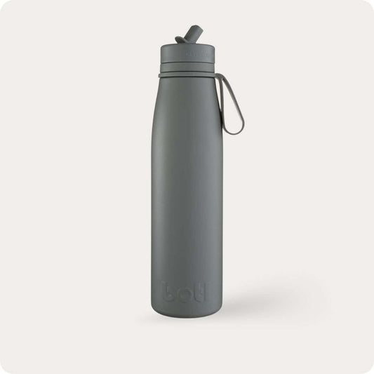 500ml Stainless Steel Insulated Bottle with Leakproof Straw Cap | BOTL | Earth Grey | BPA-free plastic-free kids bottle UK