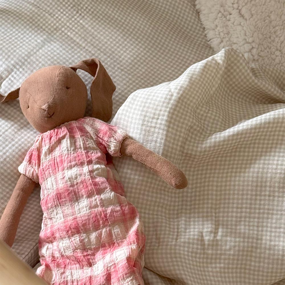 Organic Muslin Cot Bedding  Set - Mocha Gingham