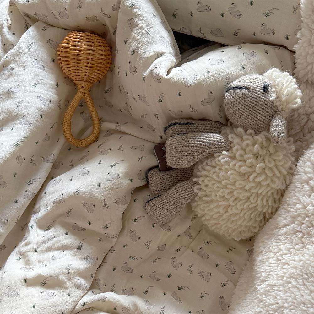Organic Muslin Cot Bedding  Set -  Swans