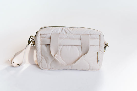 Ralphie Bear quilted changing stroller bag beige scallop on pram - sustainable baby changing bag UK | Kiddykind