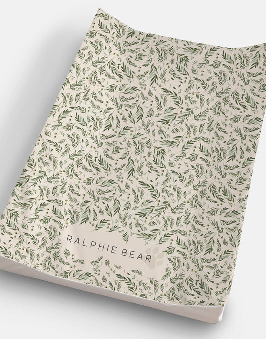 Ralphie Bear Willow Leaf anti roll wedge baby changing mat sage green - sustainable nursery accessories UK | Kiddykind