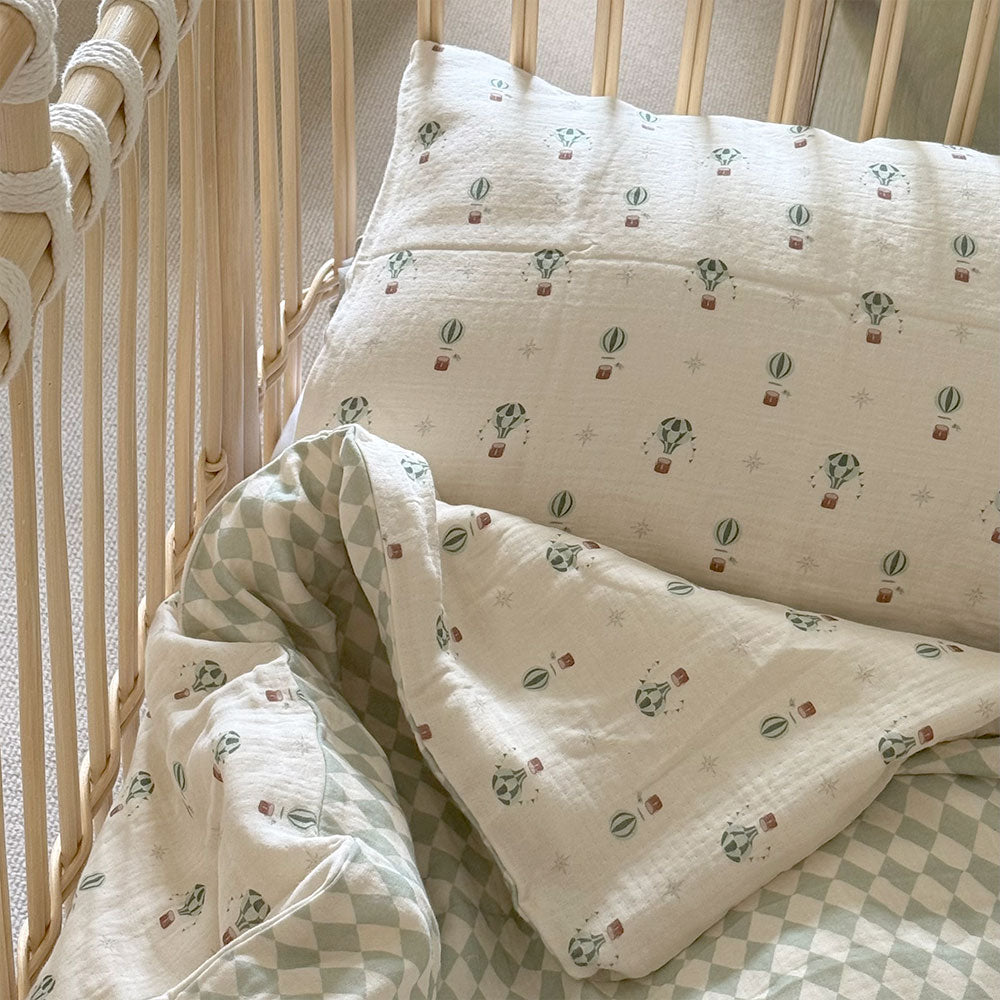 Organic Muslin Cot Bedding Set - Hot Air Balloons