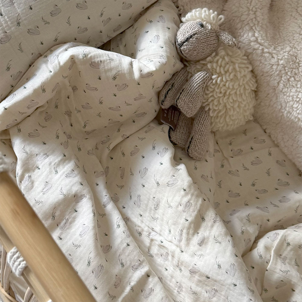 Organic Muslin Cot Bedding  Set -  Swans