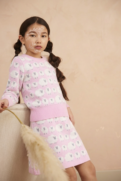 MIKA & MILO Little Bo Peep Pencil Skirt | Bubble Gum - - organic cotton cashmere
