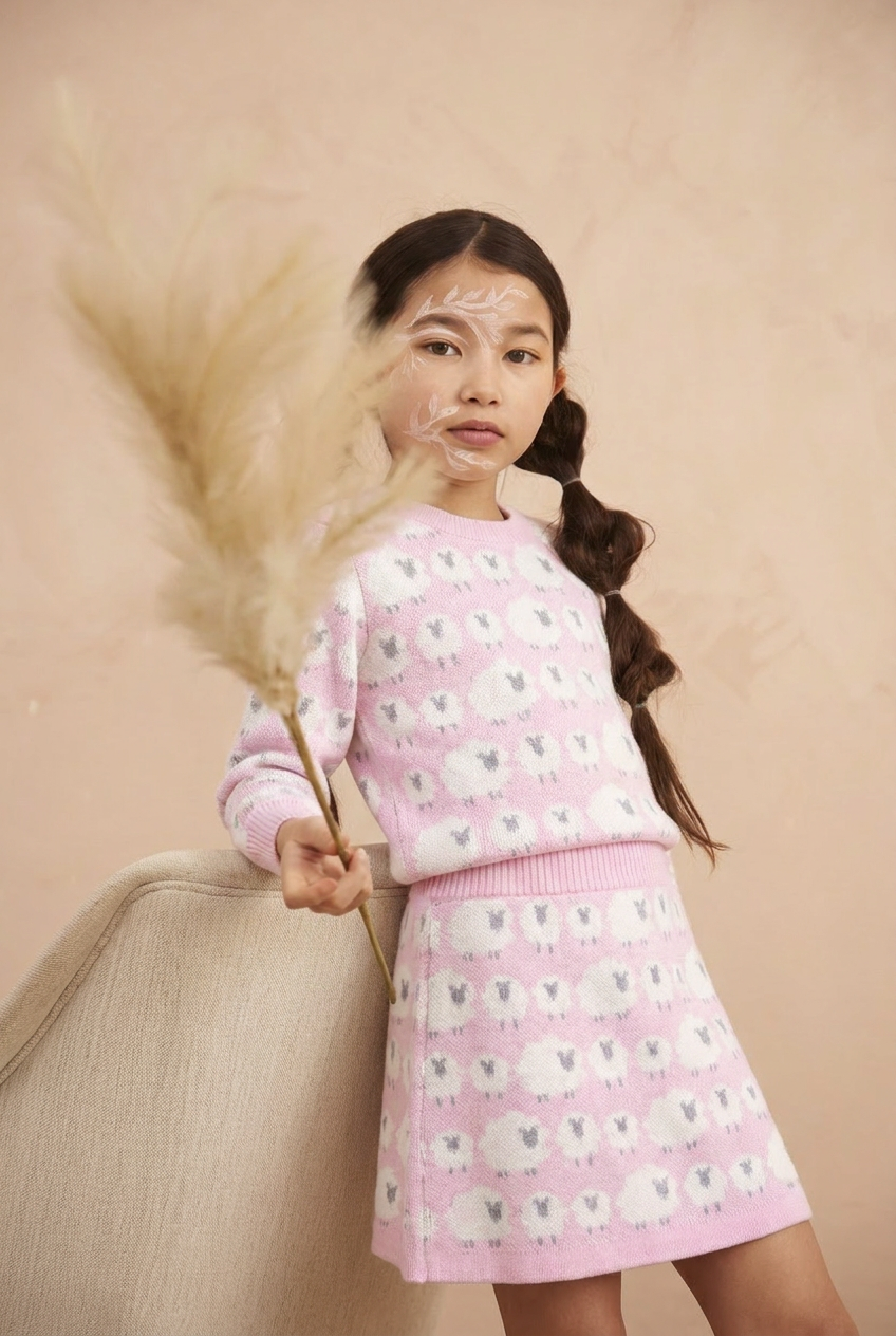 MIKA & MILO Little Bo Peep Pencil Skirt | Bubble Gum - - organic cotton cashmere