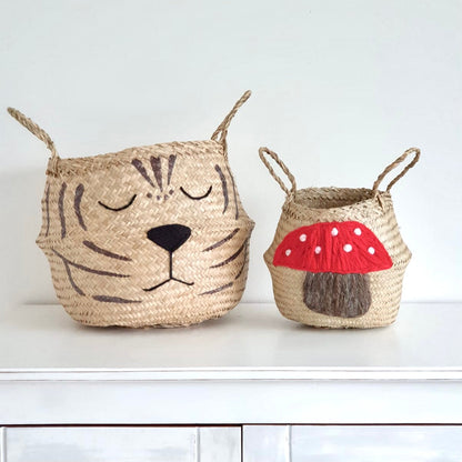 Extra large handwoven natural seagrass tiger storage basket, view 3