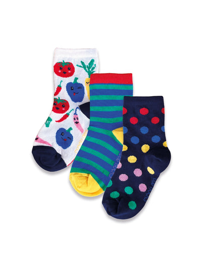 3pk Kids Cotton Veg Ankle Socks