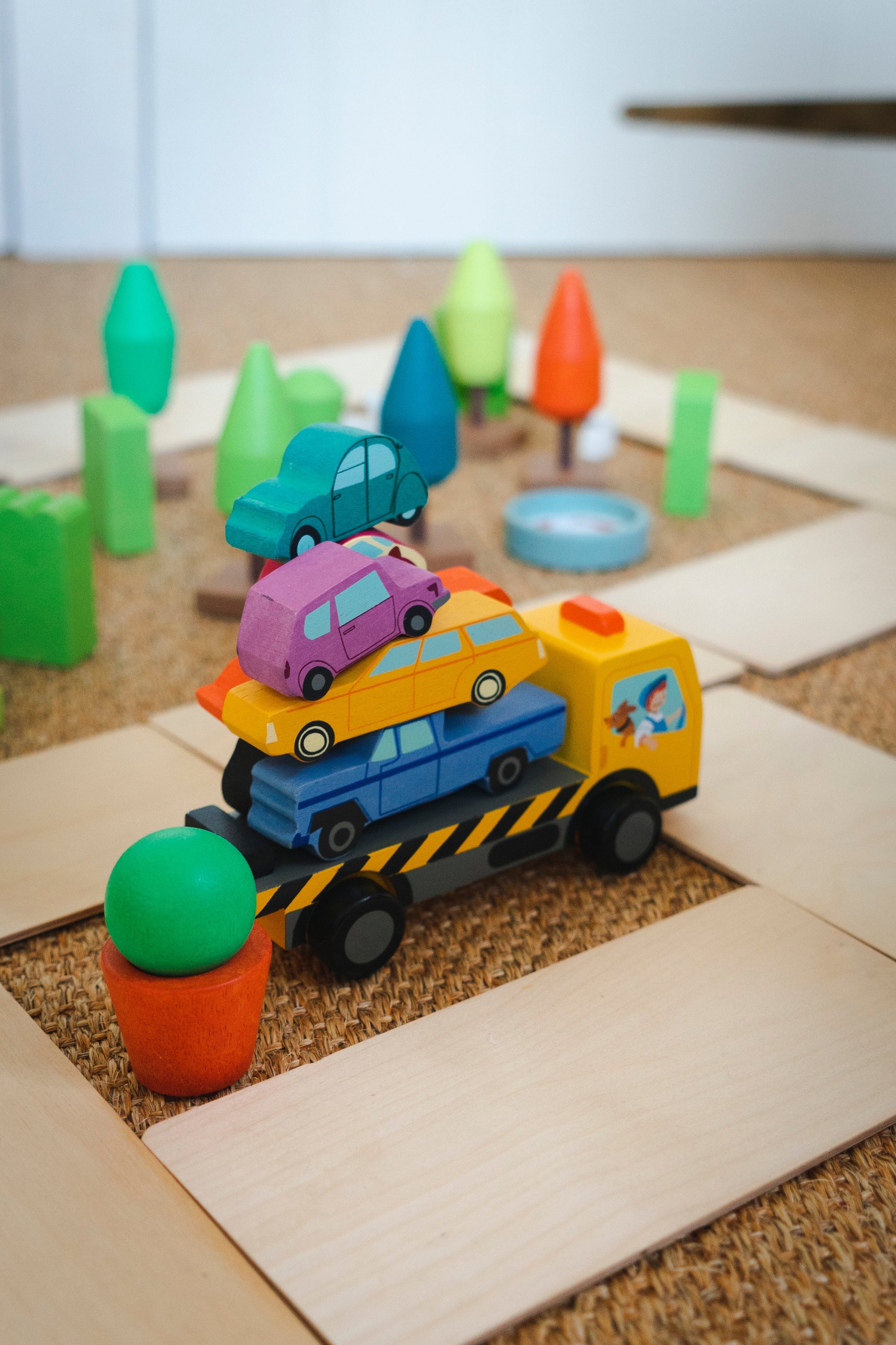 Sustainable Montessori toy: Stacking Cars | KIDDYKIND