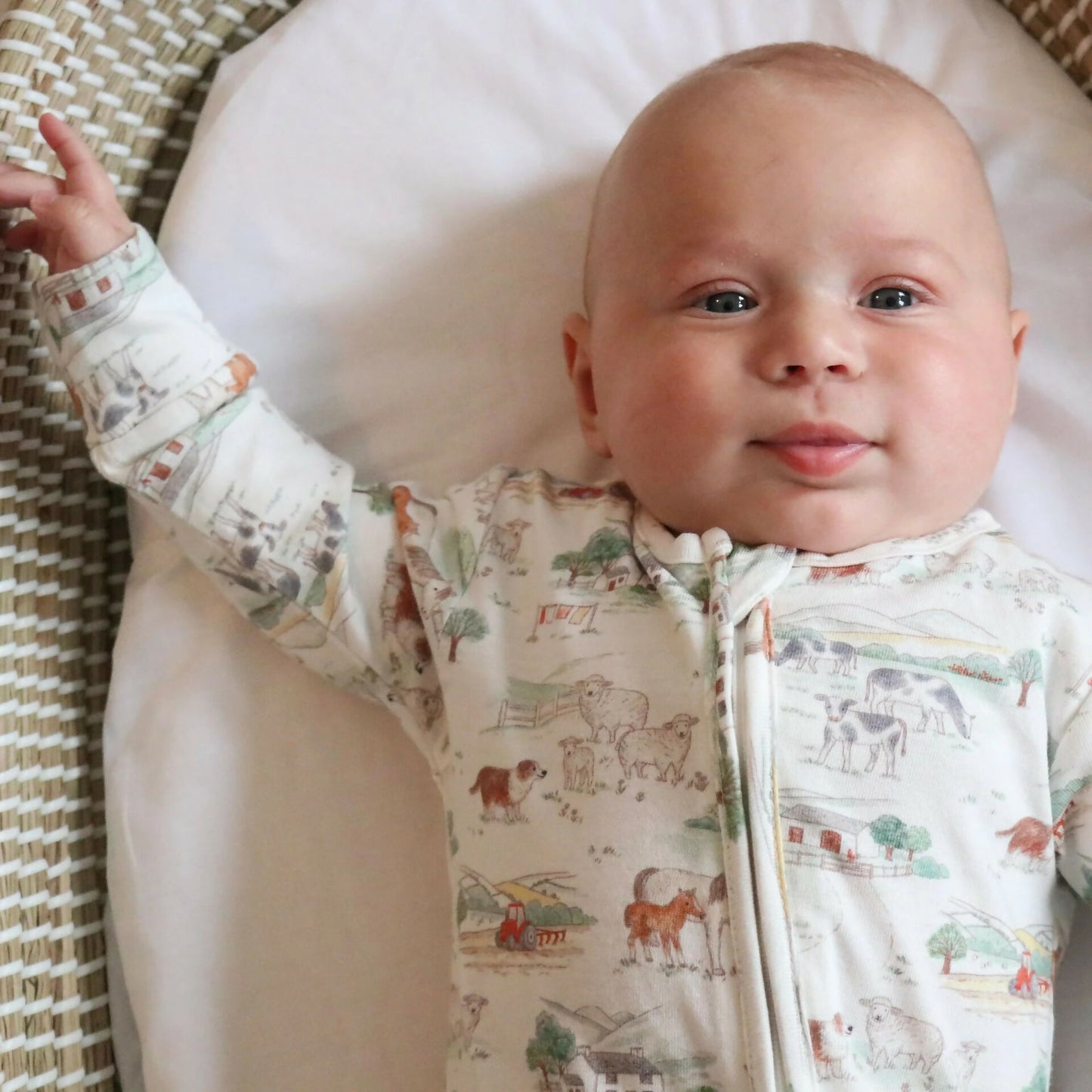 Natural baby sleep: Natural Organic Cotton and Bamboo Baby Sleepsuit - Farm | KIDDYKIND