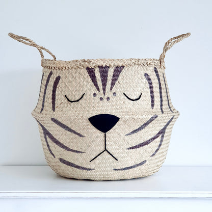 Extra large handwoven natural seagrass tiger storage basket