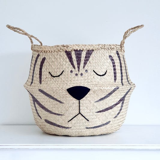 Extra large handwoven natural seagrass tiger storage basket