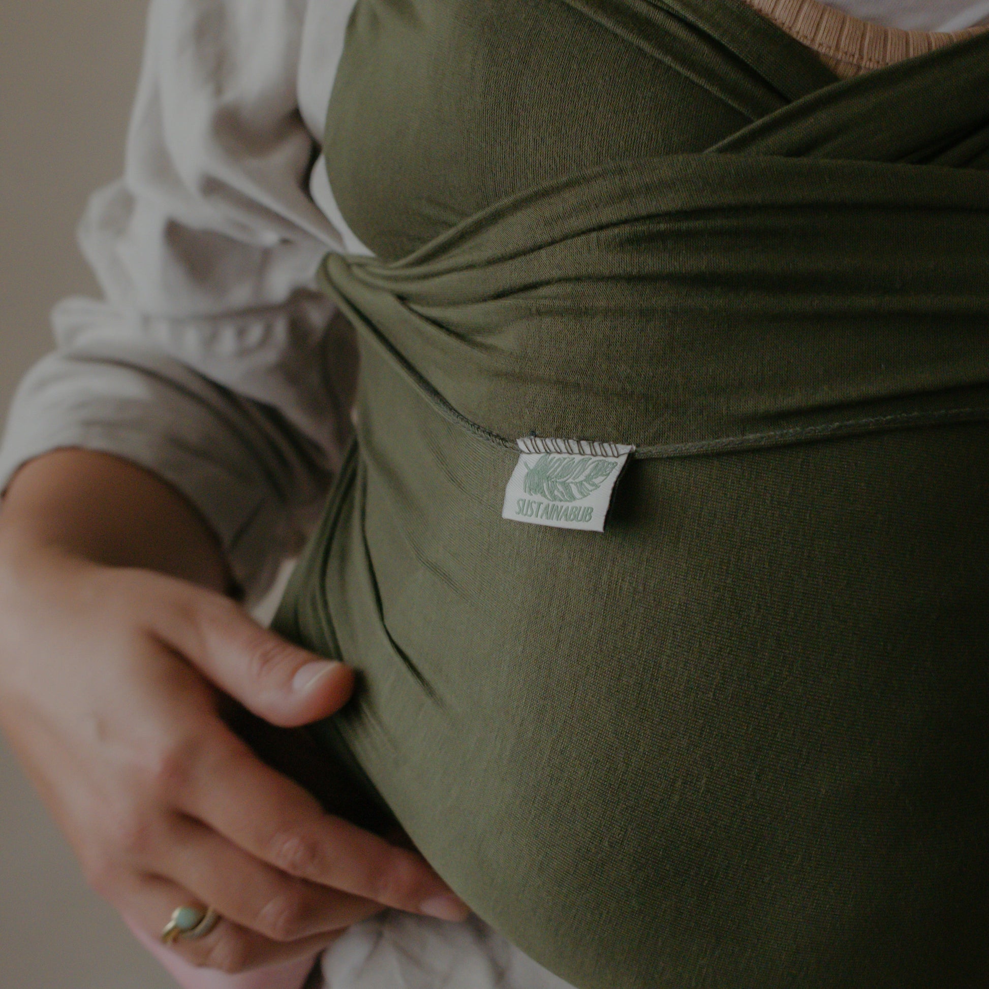 Sage Green - Baby Wrap Carrier by Sustainabub, organic cotton, vetted by KIDDYKIND