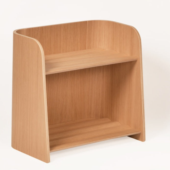 Curve Lab small curvy bookcase with books