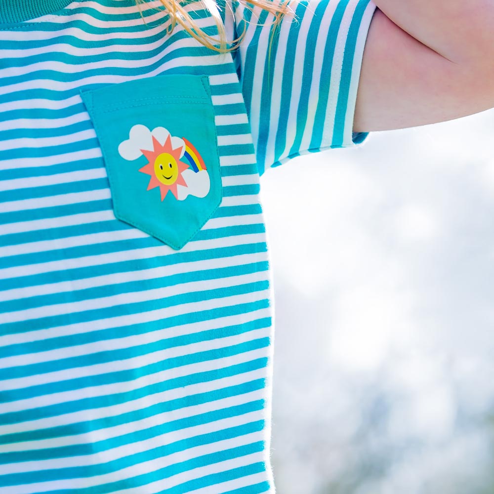 Organic Cotton Turquoise Stripe T-Shirt with Pocket