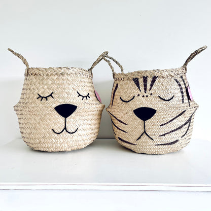 Handwoven natural seagrass tiger storage basket, view 3