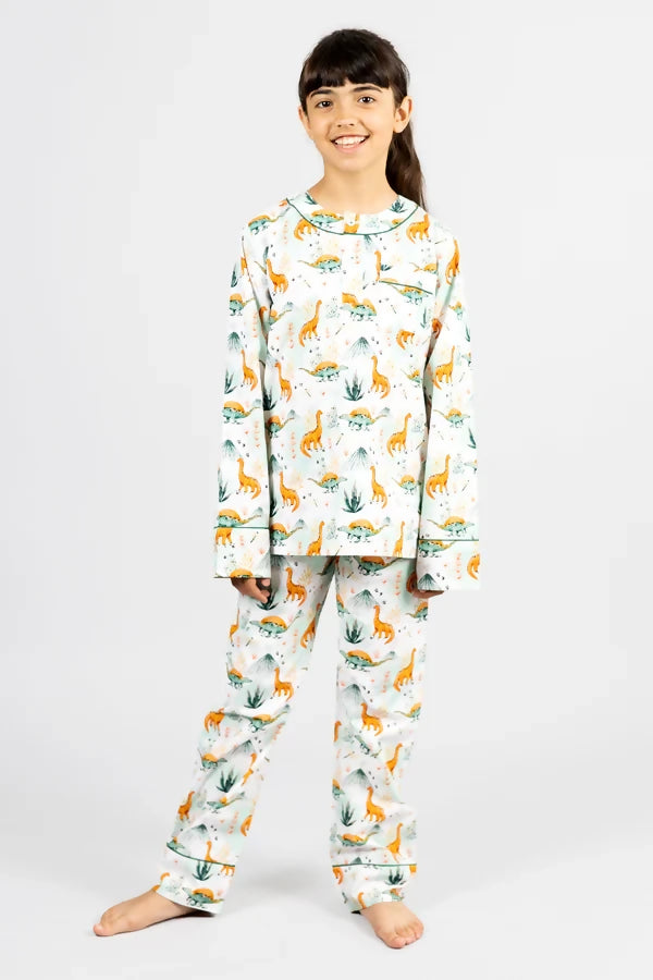 organic cotton kids pyjamas, natural kids pyjamas, organic kids pyjamas, dino print kids pyjamas, kids unisex sleepwear. Kutti Lulu