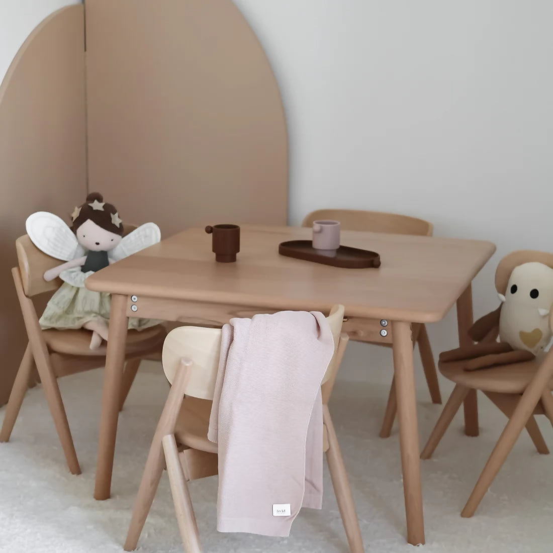 Small wooden kids table and chair by curve lab