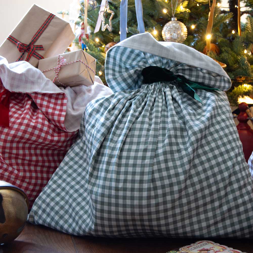 Gingham Santa Sack - Mistletoe Green