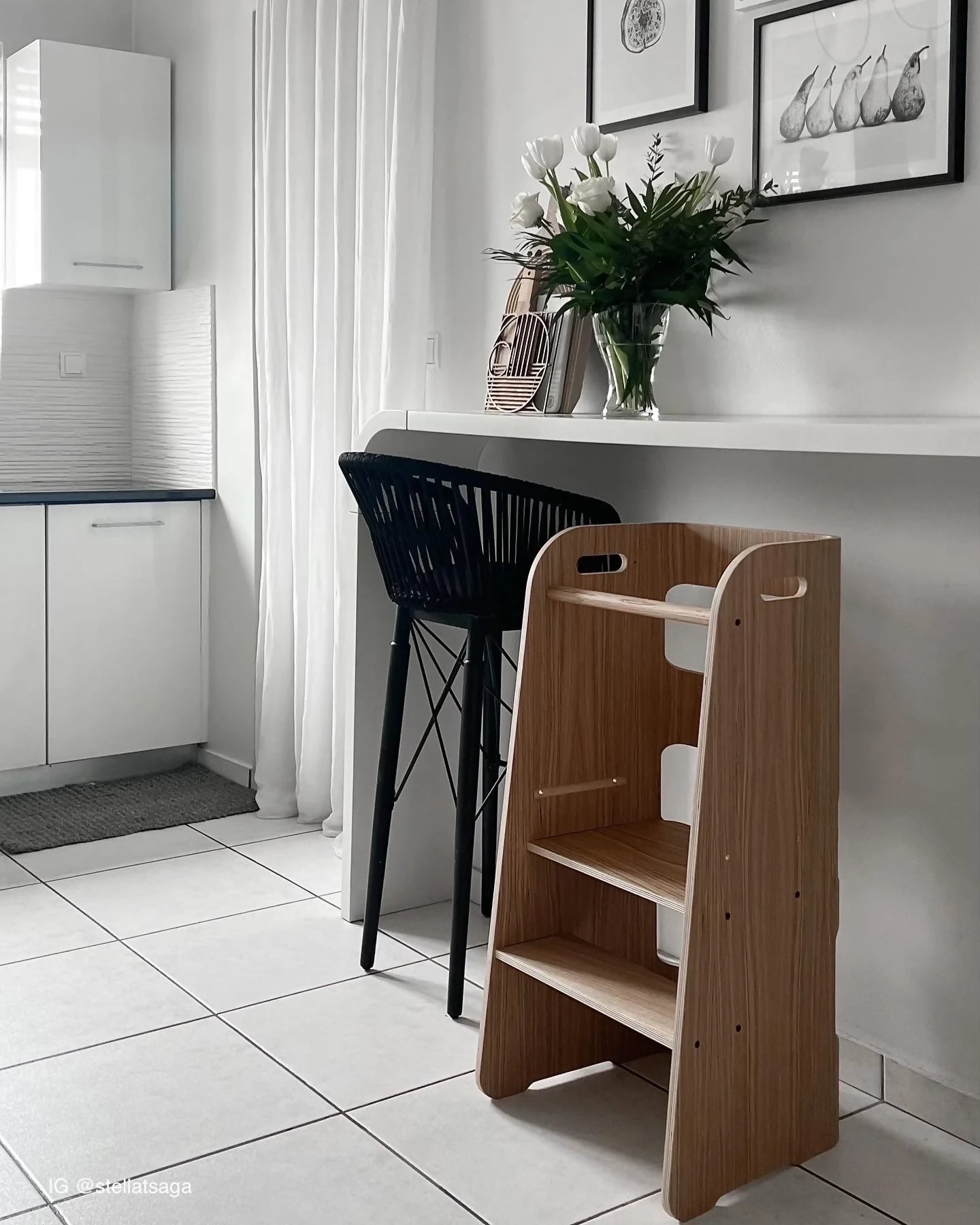 Wooden toddler tower by curve lab, wooden learning tower