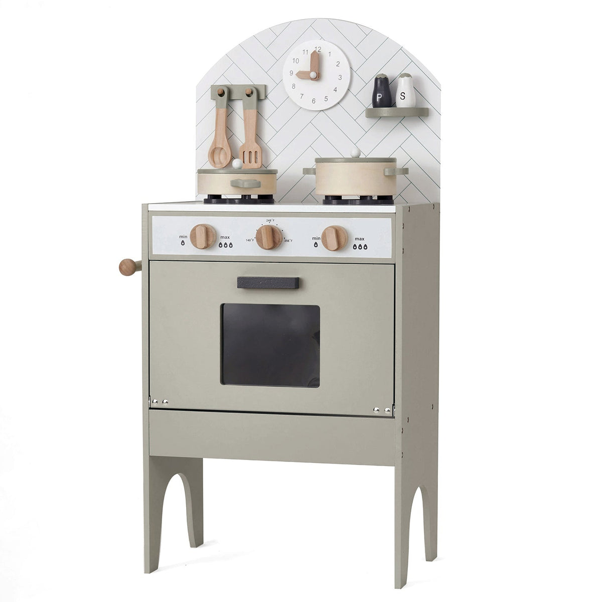 Classic Wooden Toy Kitchen with 6 Utensils - Grey