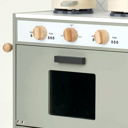 Hooga Playroom mint wooden toy kitchen with oven, hob and utensils, view 6