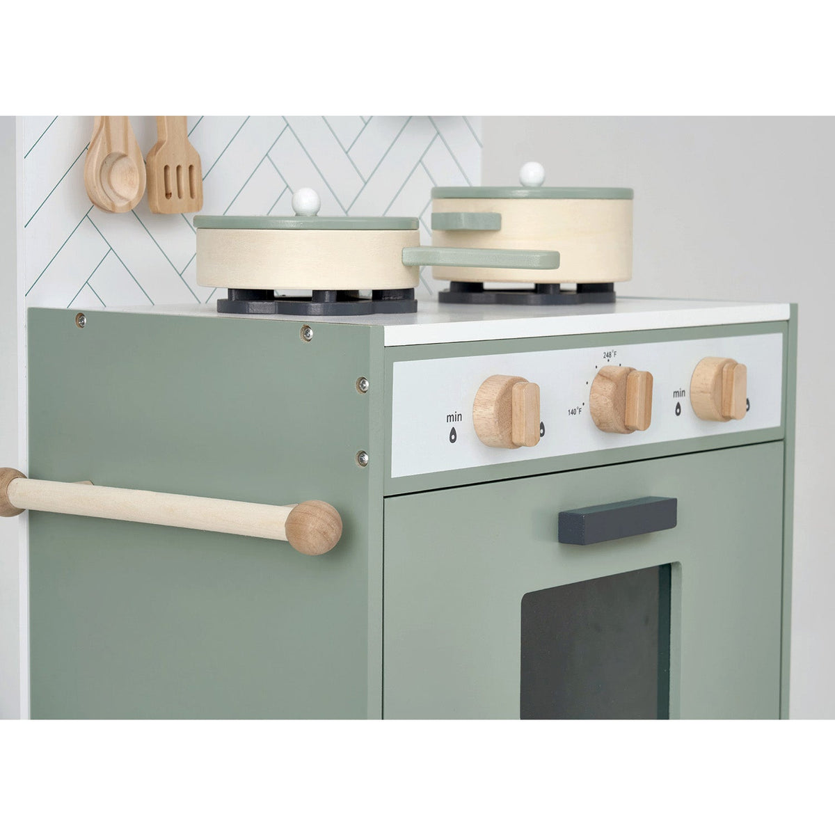 Hooga Playroom mint wooden toy kitchen with oven, hob and utensils, view 7