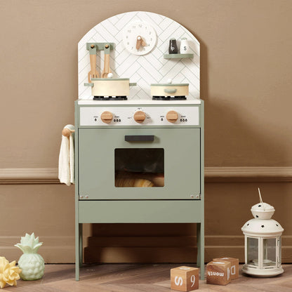 Hooga Playroom mint wooden toy kitchen with oven, hob and utensils, view 3