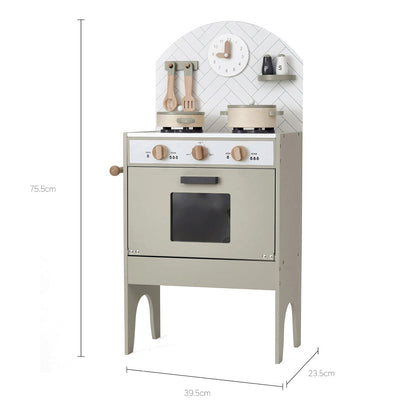 Classic Wooden Toy Kitchen with 6 Utensils - Grey