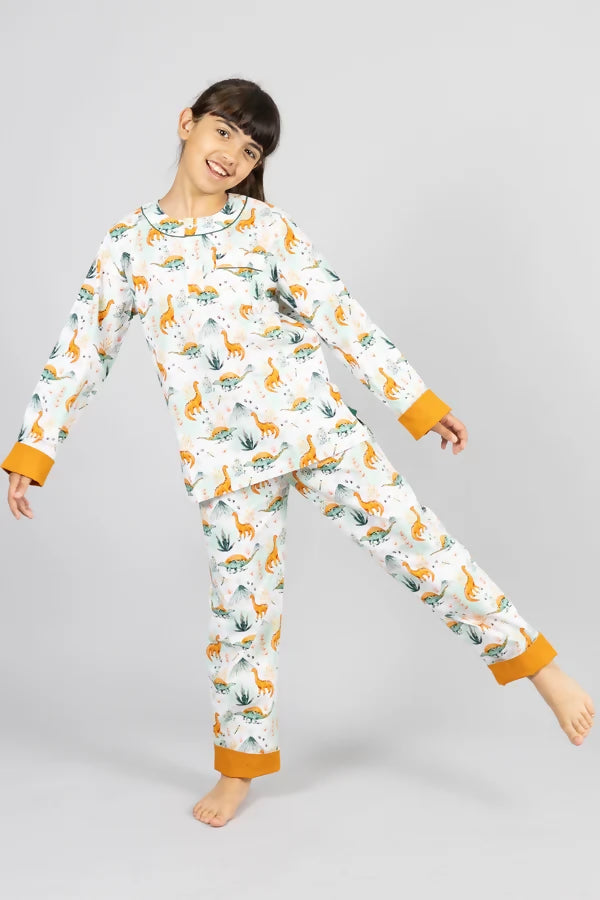 organic cotton kids pyjamas, natural kids pyjamas, organic kids pyjamas, dino print kids pyjamas, kids unisex sleepwear. Kutti Lulu
