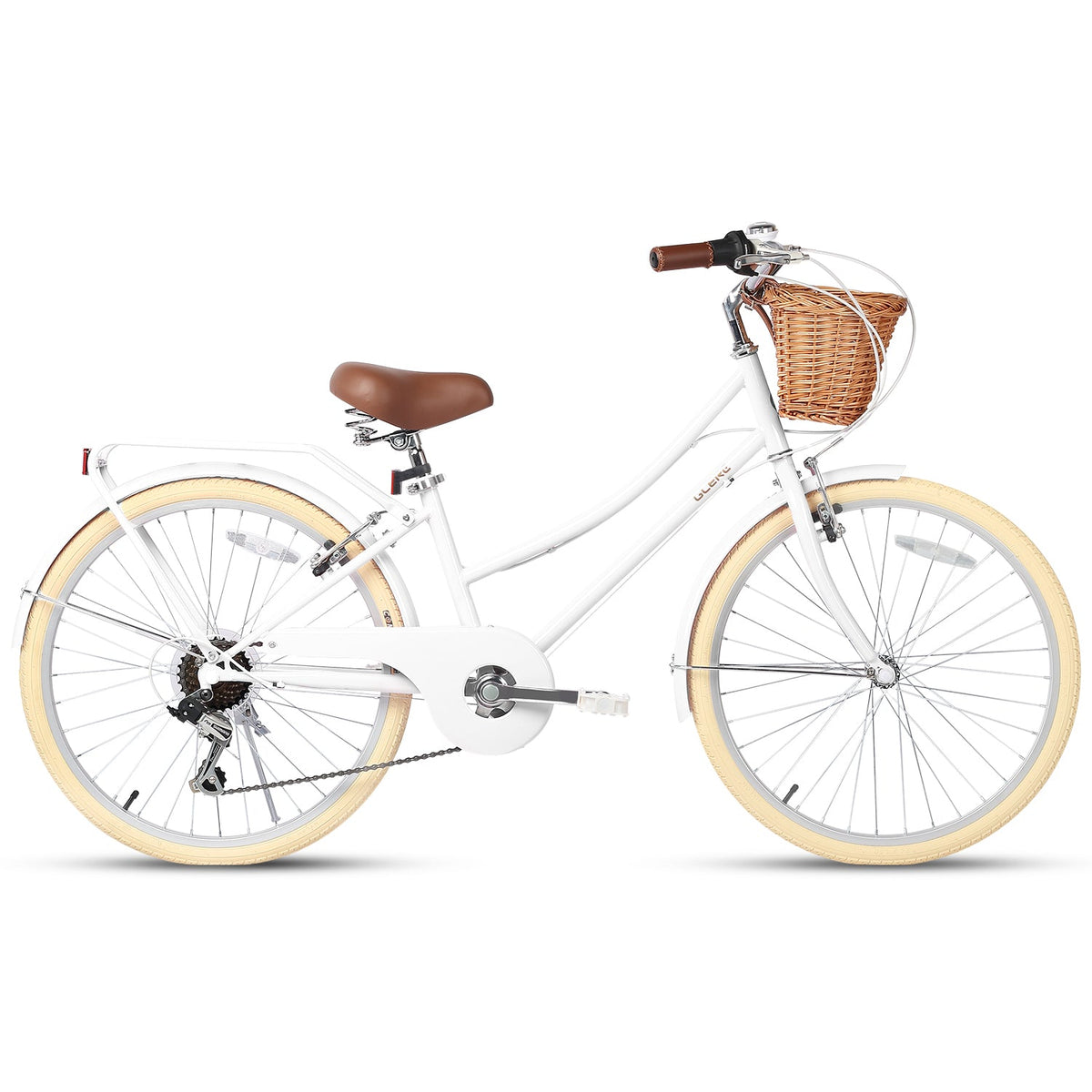 Glerc Missy 24 inch 6-speed beach cruiser kids bike with wicker basket and rear rack, view 16