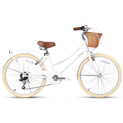 Glerc Missy 24 inch 6-speed beach cruiser kids bike with wicker basket and rear rack, view 16
