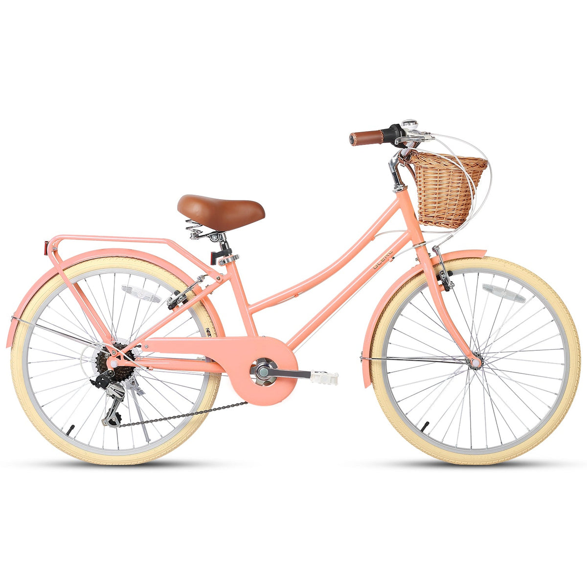 Glerc Missy 24 inch 6-speed beach cruiser kids bike with wicker basket and rear rack, view 26