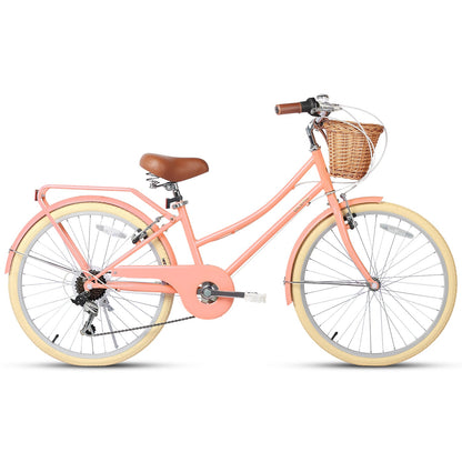 Glerc Missy 24 inch 6-speed beach cruiser kids bike with wicker basket and rear rack, view 26