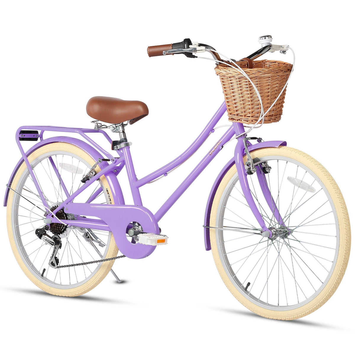 Glerc Missy 24 inch 6-speed beach cruiser kids bike with wicker basket and rear rack, view 23