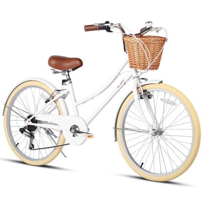 Glerc Missy 24 inch 6-speed beach cruiser kids bike with wicker basket, view 18