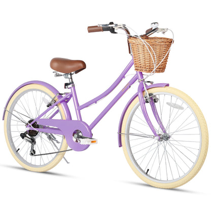 Glerc Missy 24 inch 6-speed beach cruiser kids bike with wicker basket, view 23