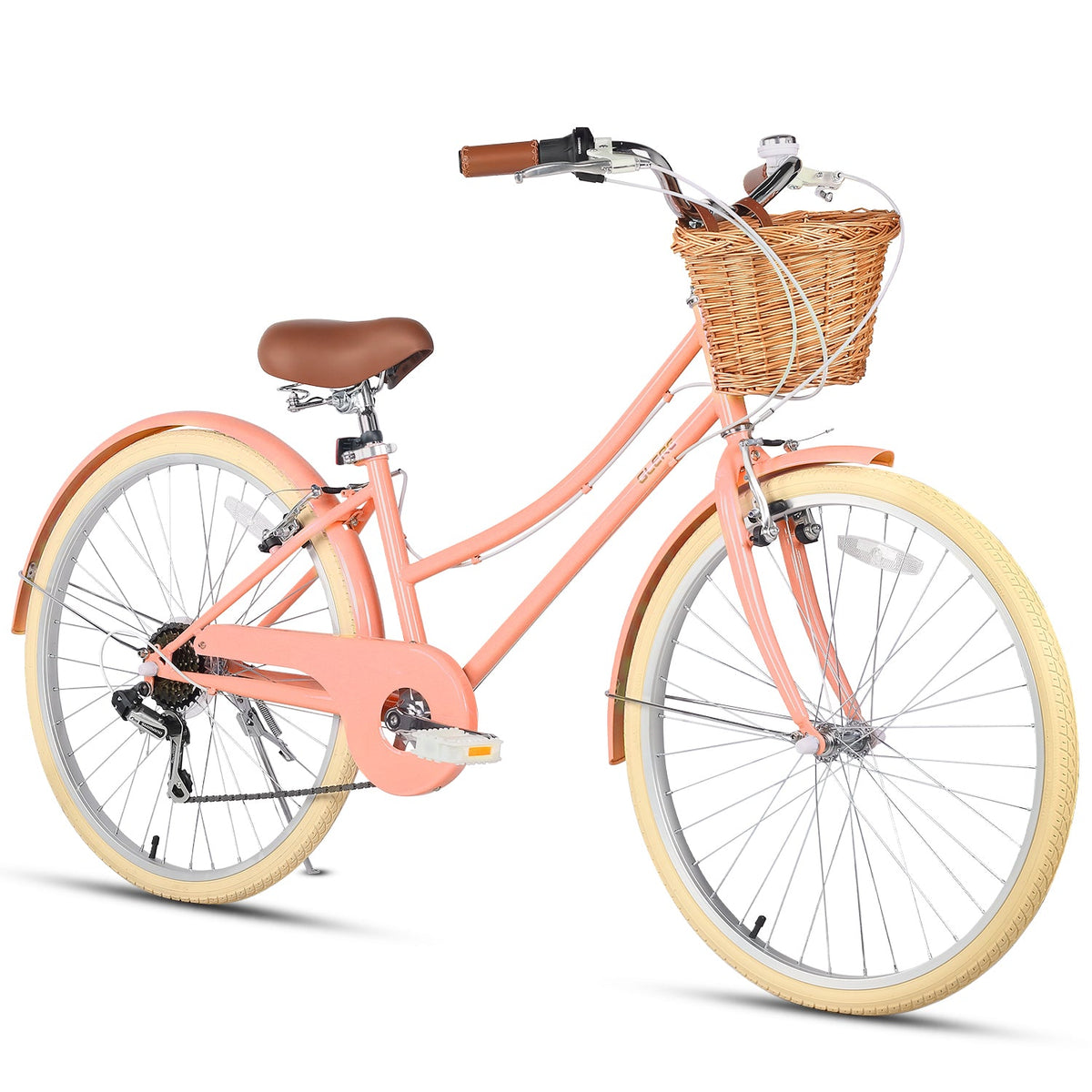 Glerc Missy 24 inch 6-speed beach cruiser kids bike with wicker basket, view 28