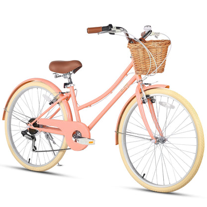 Glerc Missy 24 inch 6-speed beach cruiser kids bike with wicker basket, view 28