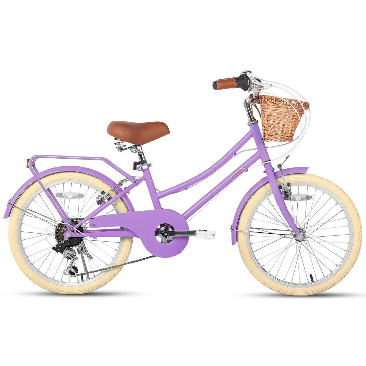 Glerc Missy 20 inch 6-speed beach cruiser kids bike with wicker basket and rear rack, view 21